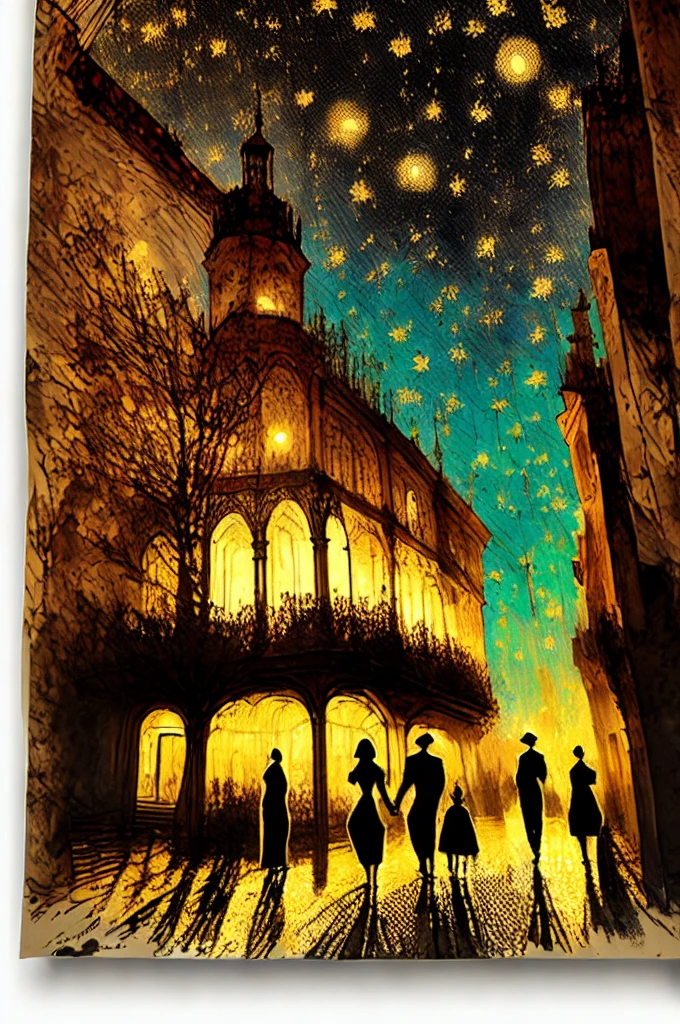 Affiche de style vectoriel Van Gogh (quartier Príncipe Real dans la ville de Lisbonne) en terrasse le soir sur la place de la ville à Lisbonne le soir de Noël avec les décorations de Noël ; peinture naturalisme impressionniste pointillisme couleurs vives avec du contraste, Proche de la perfection, dynamique, Clair de lune, très détaillé, Peinture à l'aquarelle Vincent Van Gogh, illustration, illustrations de Van Gogh, Lisbonne, quartier Príncipe Real dans la ville de Lisbonne, selfie impressionniste pointillisme vue avec décorations lumineuses de Noël avec le style impressionniste naturalisme pointillisme Lisbonne