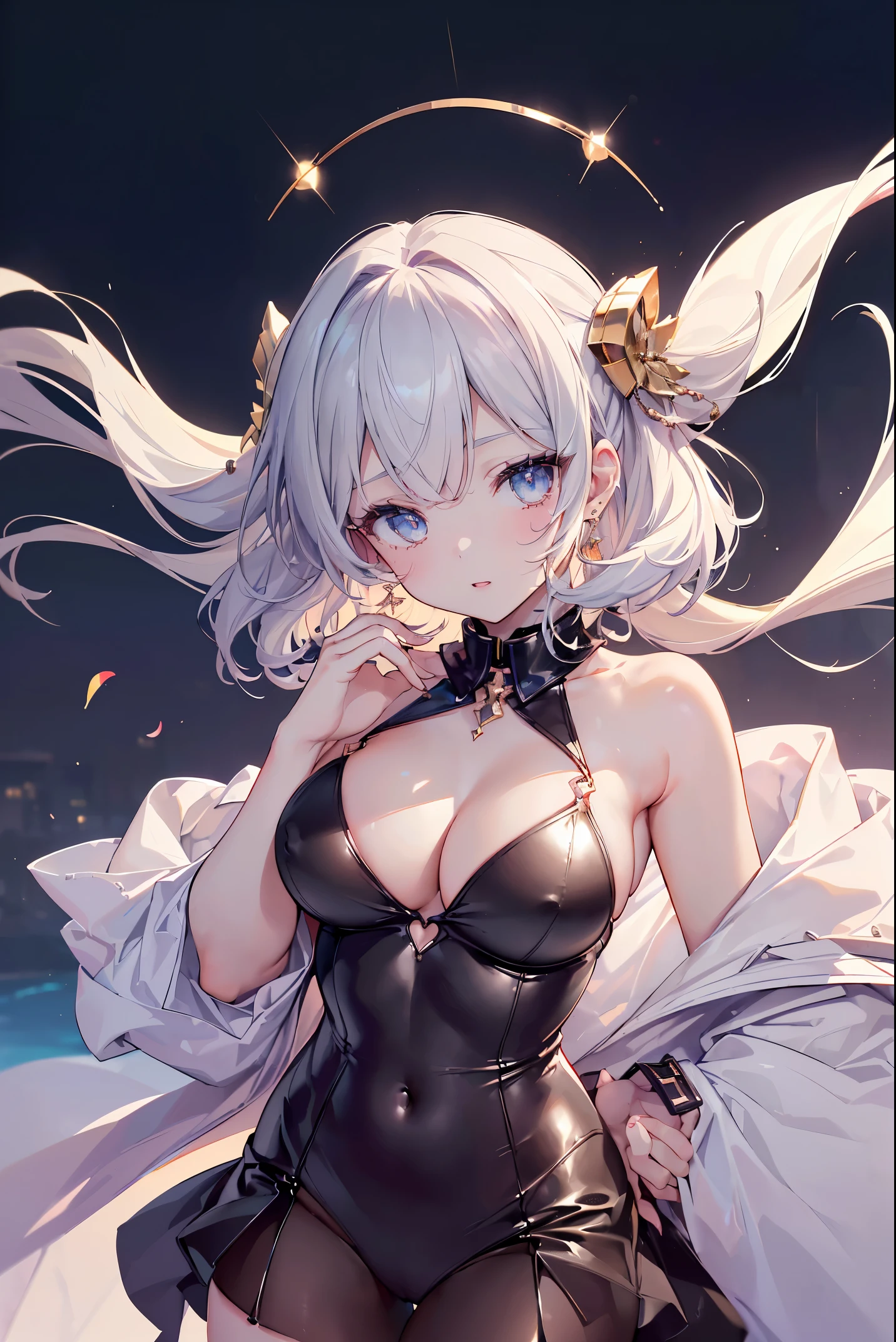 {((anime, Op art, depth of field, motion blur, glowing light, UHD, retina, masterpiece, ccurate, anatomically correct, textured skin, super detail, high details, high quality, award winning, best quality, highres, 16k))} . | {((cute li, noble lady hairstyle, beautiful detailed eyes, big breast, cleavage, joyful))} . | {((sexy body, beautiful detailed jewel leather collar, crescent earrings))} . | {((wide angles, upper body, (perfect_fingers:1.0), (perfect_legs:1.0), better_hands, More_Detail))}