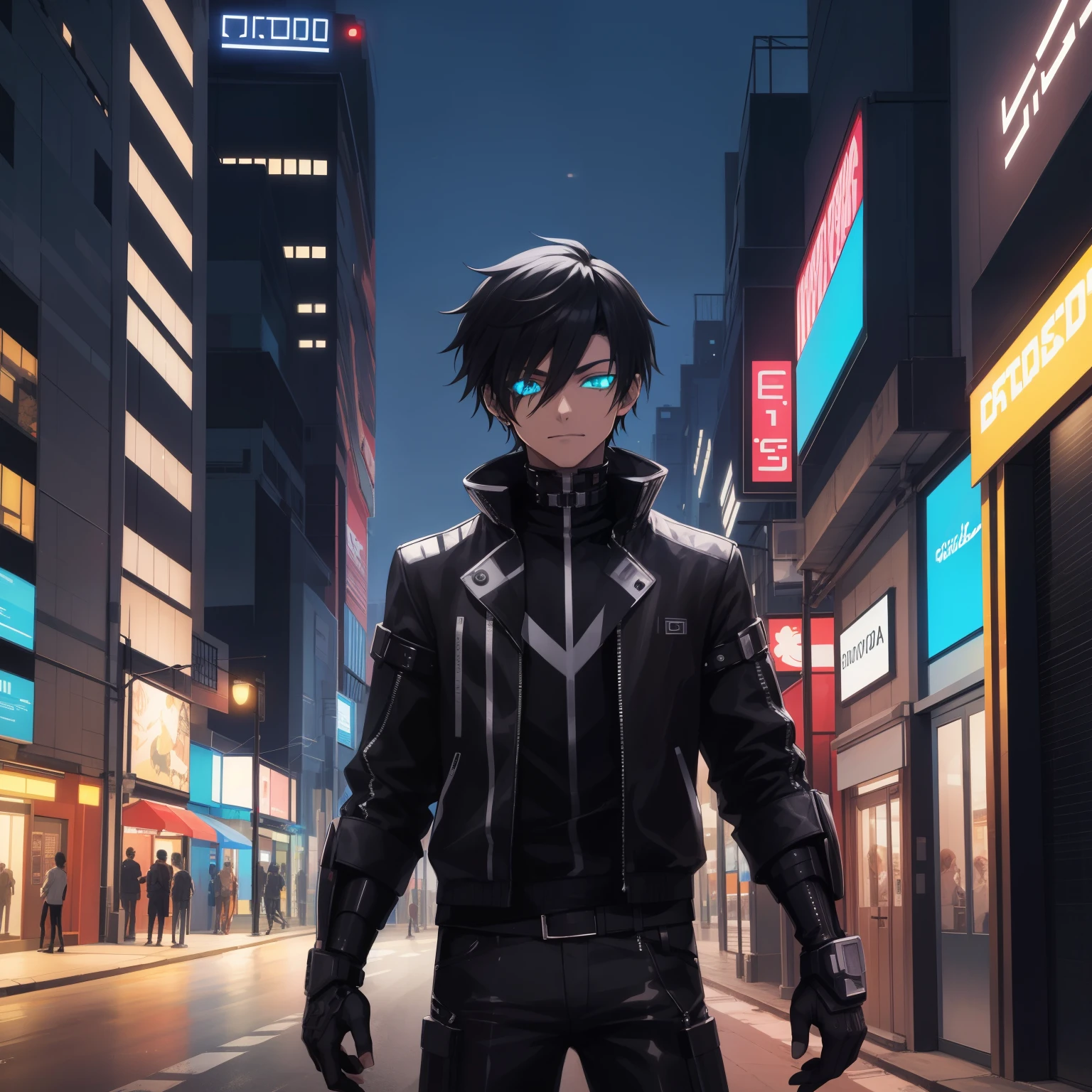 cyber punk, cidade, 1boy, cabelo preto, olhos negros, ciborgue, Brasil