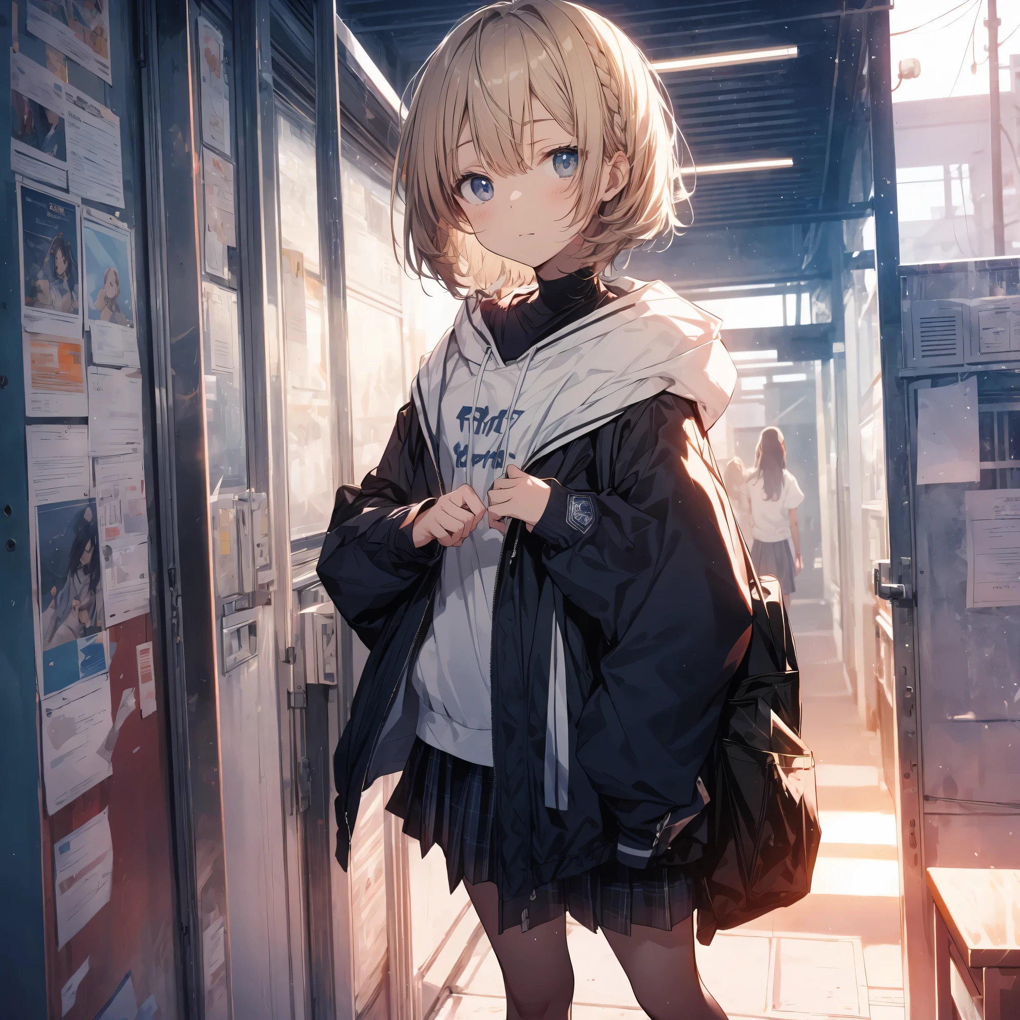 Super high quality by the art god, Ultra-detailed, High resolution, anime moe art style, best anime 8K konachan wallpaper, Pixiv Contest Winner, Perfect ???????, BREAK,(Please draw a sleepy girl going to school alone.. ),BREAK,petit 1 girl, (Solo,Lori,child,13years:1.3),Full limbs, complete fingers,a junior high school student, Androgynous attraction, (Very short hair), Sleeping hair, hair messy, flat chest, Small butt, groin, Small eyes,Beautiful detailed black eyes, Well-proportioned iris and pupils, disgusted eye, High resolution detailed hair, School uniform, Skirt, On the way to school. BREAK,Ultra-detailed細なスキン, Best lighting by famous artists, 8K, Illustration,