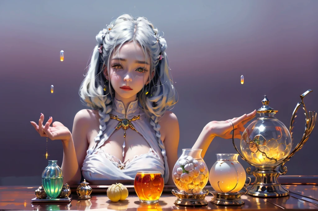 ((masterpiece)),  highly detailed, best quality, 8k, (soft light), cinematic light, beautiful detailed eyes, 
1girl, white hair, long hair, next to a bottle of perfume, elegant, cozy, clean detailed anime art,  trending on artstartion,  iridescent, opalescent,  cream dripping on face, warmly lit, soap, (pink and white theme),