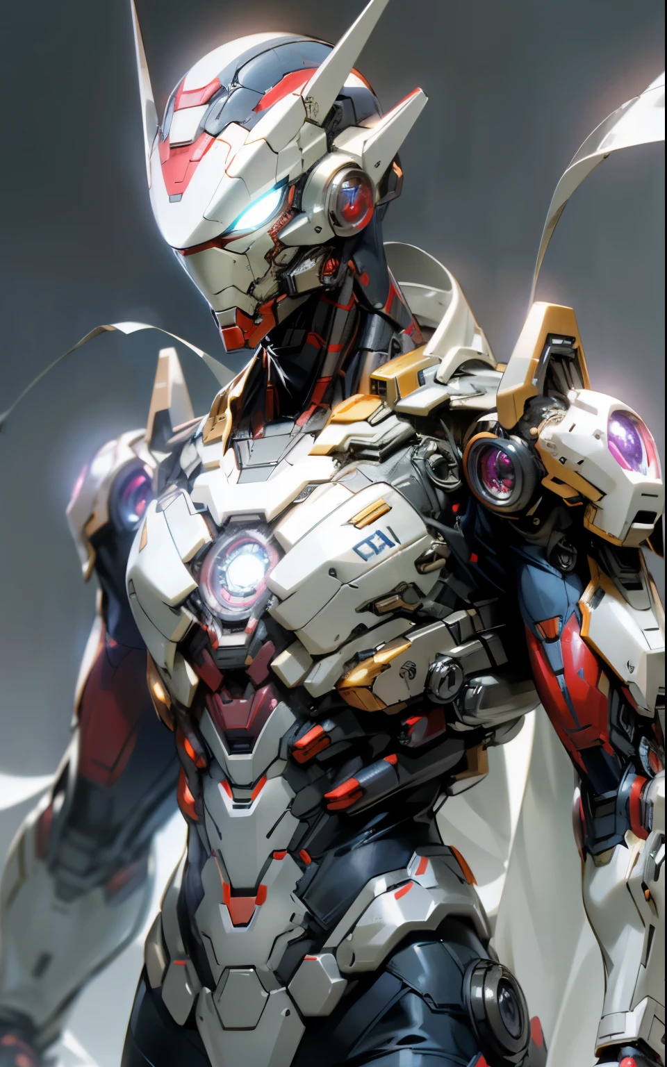 Best quality in 8k resolution, ultra-detailed Spider-Man images dressed in futuristic blue and red suit fused with Iron Man suit with metal mesh background. The focus is on detail, texture and light and shadow effects on the suit. Add a cyberpunk touch to the composition. The metaphor of a metal spider web in the background will add a stunning effect to the final image."
