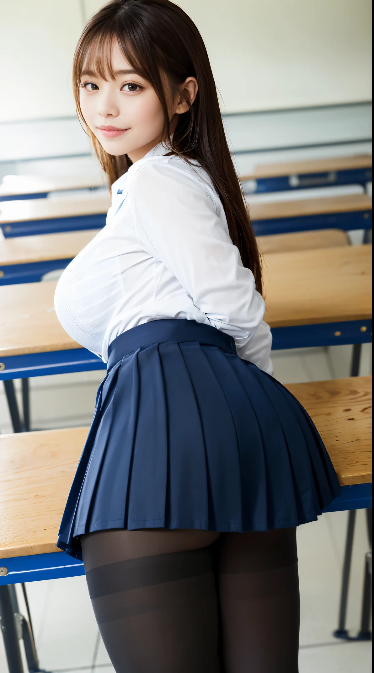 Asian girl, long straight blonde hair, beautiful, wear sheer tight school sailor uniform, busty, spread legs, spread pussy, ((sperm fows out from pussy)), (scary expression)