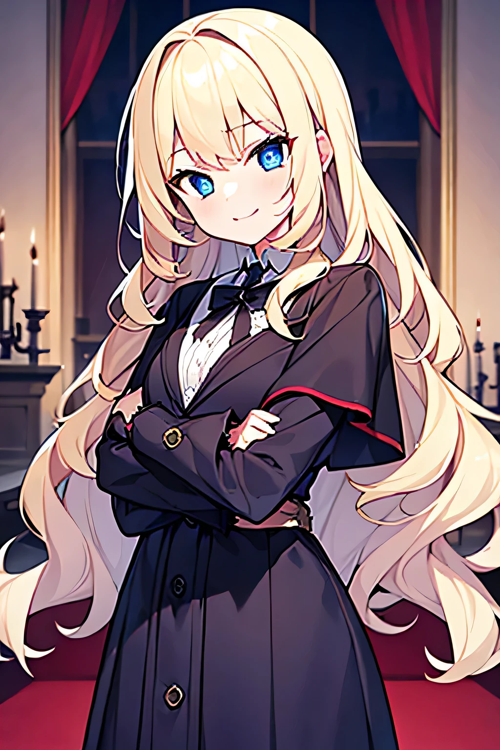 Vampiro,Rapariga, castelo, medium wavy blonde hair, Roupas elegantes,olhos azuis