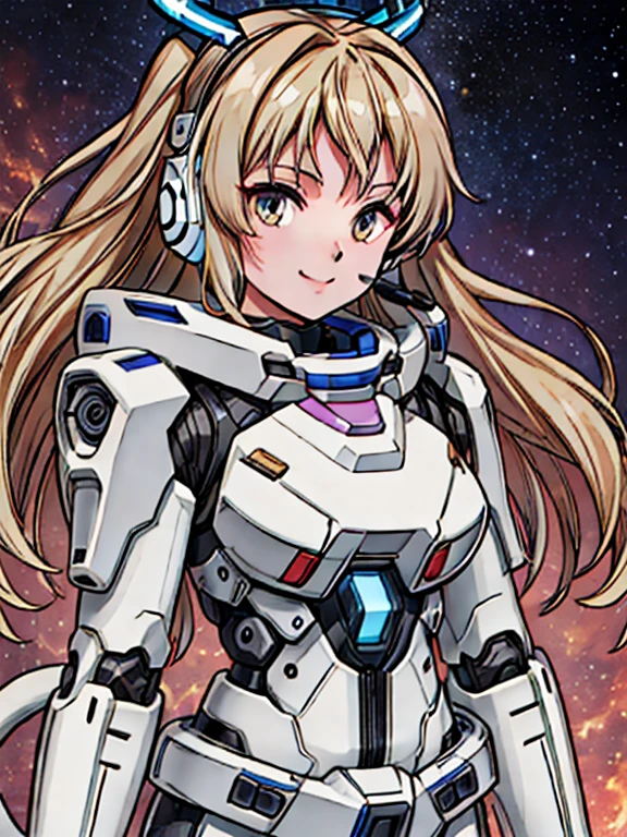 (​masterpiece),(top-quality),girl with,((ultra-definition)),ighly detailed、最高​masterpiece、one cat-eared woman、metallic white bodysuit，space suits,(cyborgs:1.1)，([tail|Detailed wire]:1.3)，(intricate-detail {Ikko)，nffsw，(intricate-detail {Ikko，ultra - detailed:1.2)，Cinema Lens，head phone,Blonde hair,Halo Shadow，at centre，ssmile，funny，krystal，brightened，Shaggy，