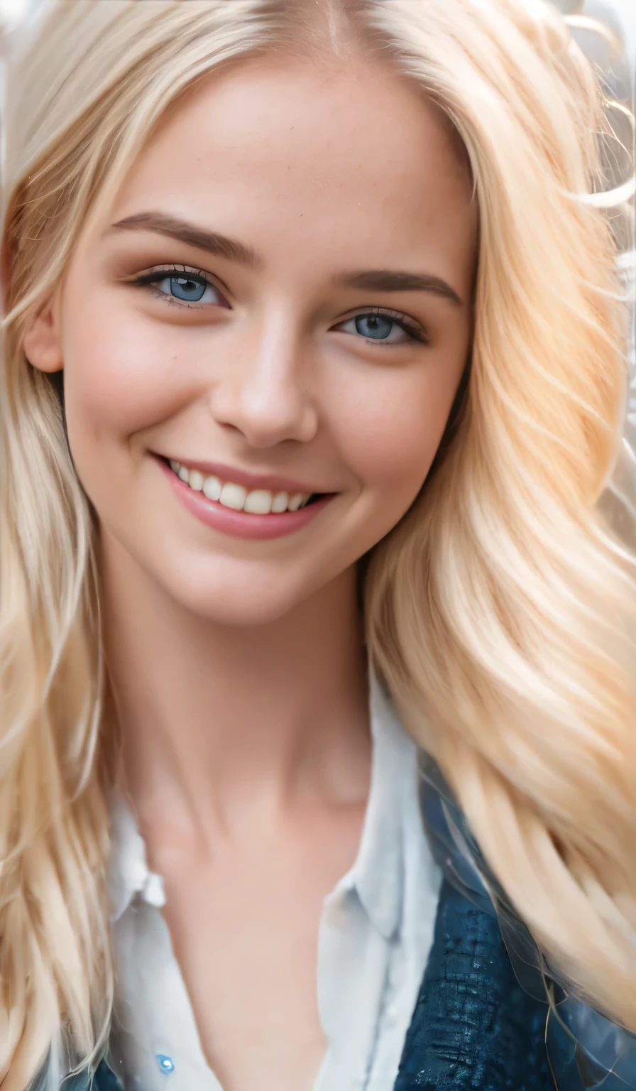 1girl, blonde, blue eyes, smiling, portrait