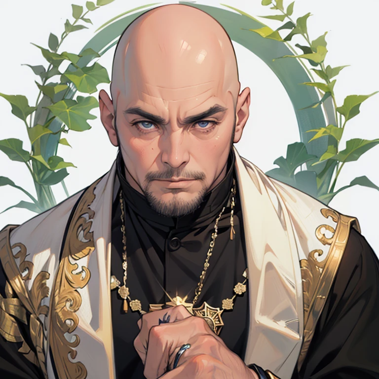 (((1man)))、bald and fat man、65 years old、ring with a large jewel、Bust-up shot、Fantasia、In front of the white wall