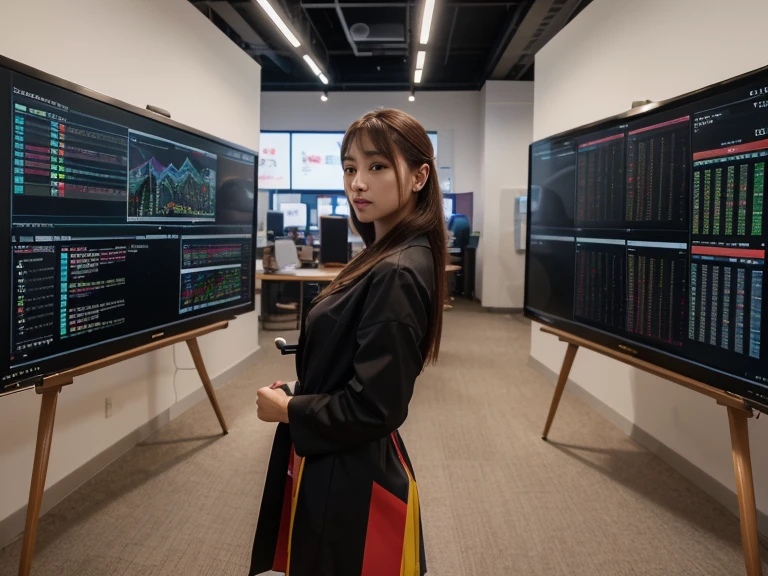 (best quality,4k,8k,highres,masterpiece:1.2),ultra-detailed,(realistic,photorealistic,photo-realistic:1.37),business graph,commercial monitor,mixed media,professional,sharp focus,vivid colors,HDR,studio lighting,physically-based rendering This artwork shows a commercial scene。In a spacious office，In the center is a business chart，Presenting complex data and trends。This chart was created using a variety of media，Include illustrations、oil painted、Photography and digital rendering，Giving people a unique visual impact。

There is a business monitor in the center of the chart，Displays the latest market dynamics and stock trading information。This monitor is an advanced LCD screen，Ability to clearly display details and data。

The whole picture is presented with attention to detail，Full of realism。Every element has been carefully designed，Rich and vividly colored，Impressive。

The artistic style of this piece is based on realism，Highlight the importance of business topics。colors full，Make the whole picture vivid and rich。Lighting effects use professional photography lighting，Can highlight important elements in the picture。

through this work，The audience can feel the prosperity and vitality of the business world，and the importance of information technology。
