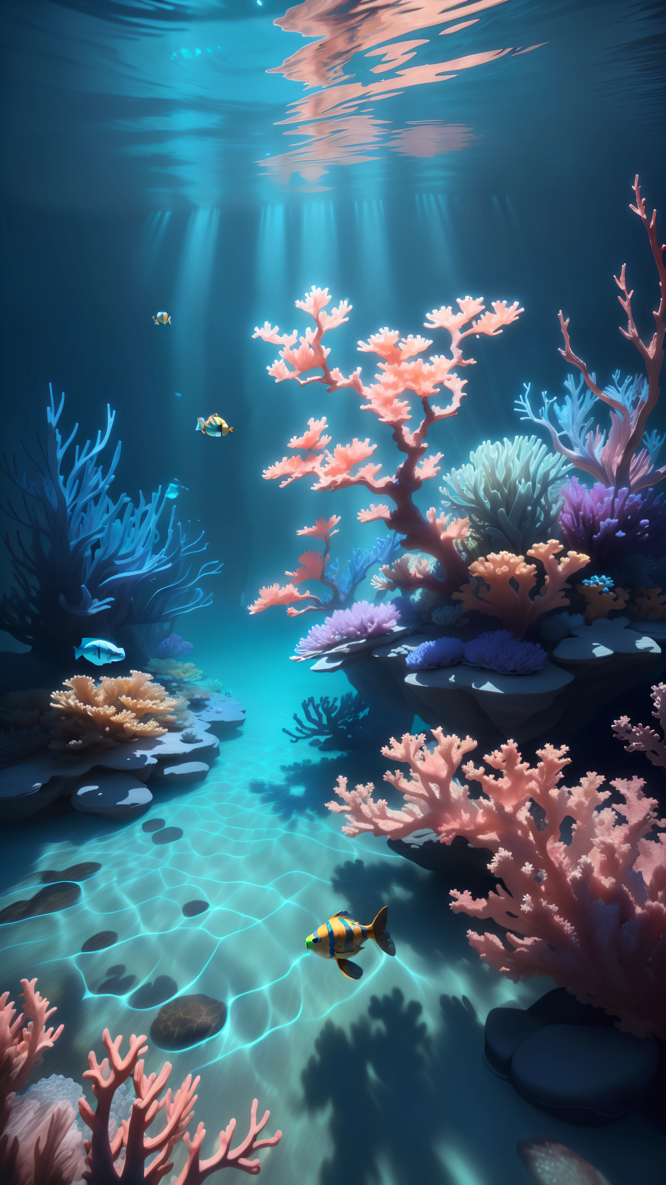 Obra maestra, La mejor calidad, (fondo de pantalla CG 8k extremadamente detallado), (La mejor calidad), (best illustration), (Mejor sombra), isometric 3D, Renderizado por Octane,Trazado de rayos,Ultra detallado,Los corales, Mundo submarino.