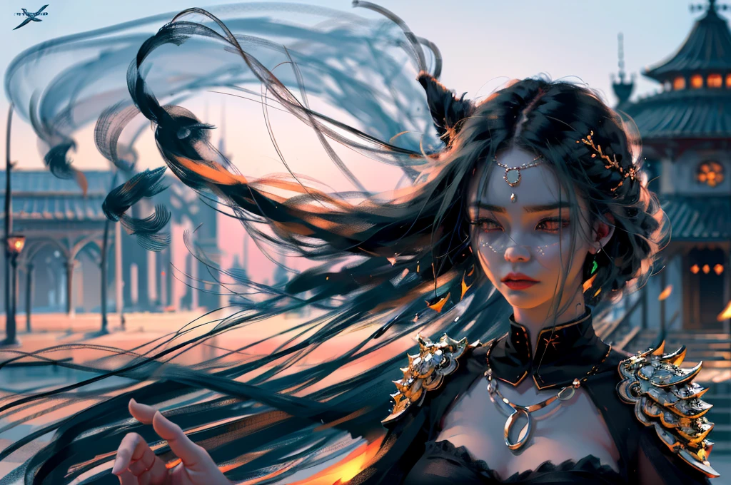 oilpainting style,,super long hair, head chain, rim light, back light, sunset, pastel color, earrings, sky, necklace, wind, (masterpiece、top-quality、top-quality、Detailed and complex、Official art、Beautifully Aesthetic:1.3)(Fractal Art:1.3)、colourfull、Vivid , best quality,ultra high res,, floating flowers, floating hairs, (shining), best lighting, best shadow, blurry background, Crepuscular rays, foggy, ((rim light)),, warm light,The overall effect is one of timeless elegance and grace,Super detailed,UHD, Retina, Masterpiece, Accurate, Anatomically Correct, Super Detailed, High Detail, Fine Skin, Best quality, masterpiece, super detailed high resolution, (realistic: 1.4), speed paint, conceptual art, glitter effect,, (Dynamic Light: 1.2), Cinematic Light, Delicate Facial Features, Detailed Eyes, Sharp Pupils, Realistic Pupils,(Pendanteautiful and aesthetic: 1.2)),{{hyper detailed masterpiece: 1.7}}, {{Cinematic lighting}} (Fractal Art: 1.3), {{{The best lighting, Very delicate and beautiful}}}, (( Cinematic Light)), (ray trace reflection, Glolowing aura)), {{{Glowing hair:1.25}}}, ((Super Detail)), (8K)), speed paint, trending on artstation