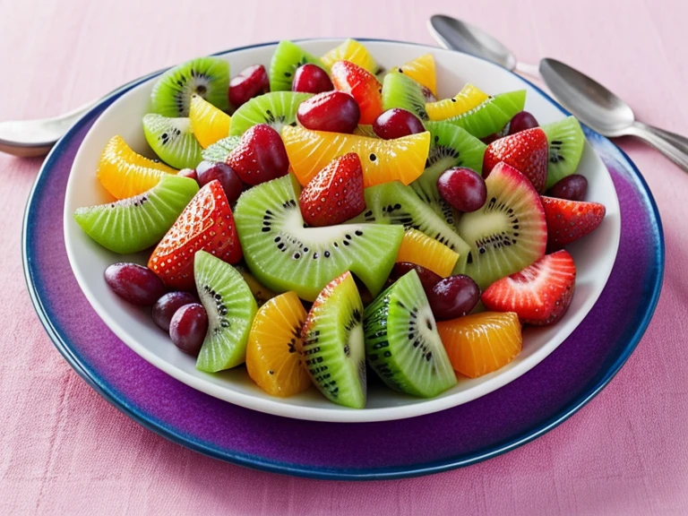 Vibrant fruit salad kiwi strawberry orange grape