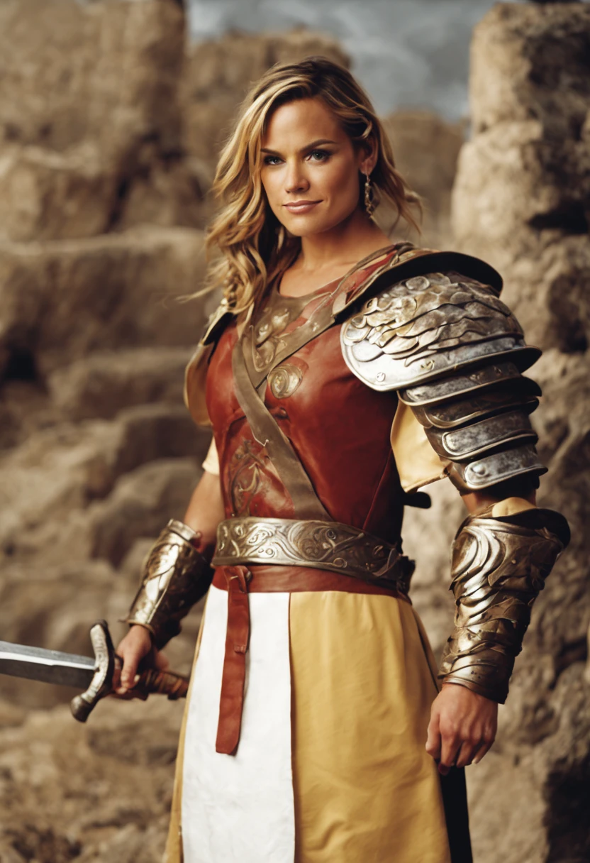 Foto realista de cat cora com 18 anos de idade, dressed as a gladiator fighting a fierce dragon.