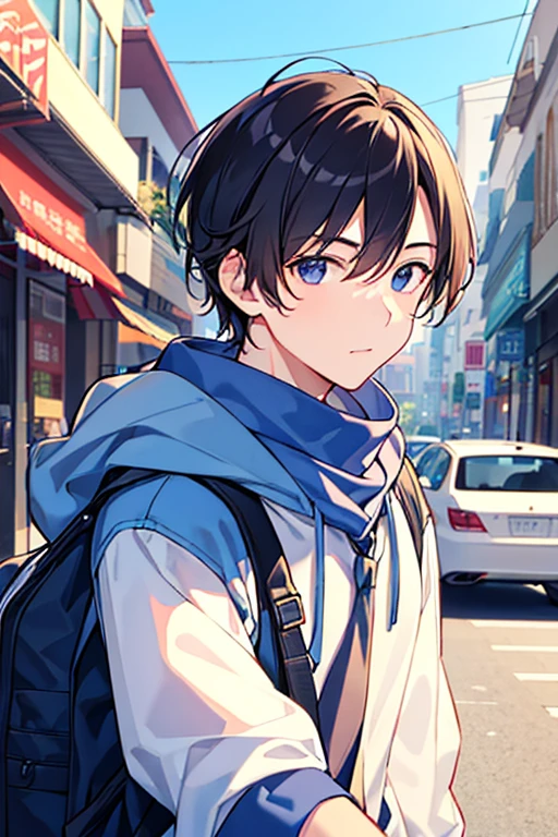 male people、30-years old、a cool、In the street、Face Up、neat face