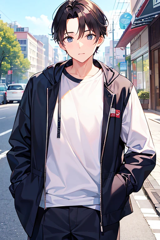 male people、30-years old、a cool、In the street、Face Up、neat face