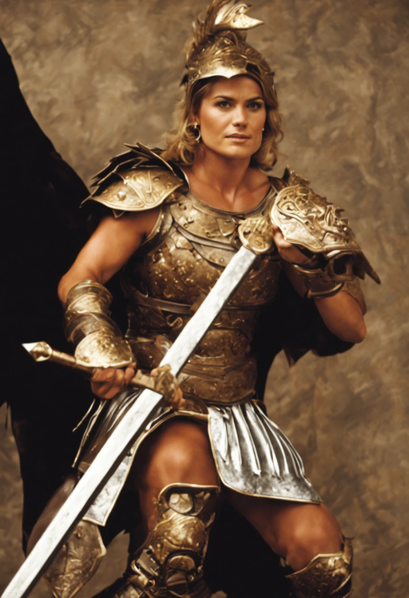 Foto realista de cat cora com 18 anos de idade, dressed as a gladiator smiting a ferocious dragon.