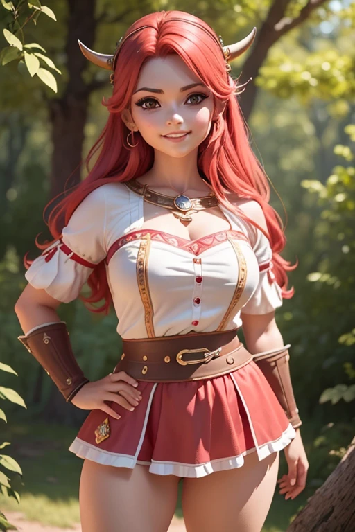 Beautiful female head viking, pelo rojo, disfraz de guerrera vikinga, en globo de nieve, sonrisa suave, Lindo retrato de cuerpo entero, figura esbelta de pie, Personaje de dibujos animados, personaje de pixar, medieval, Renderizado 3D, symatic lighting, Trazado de rayos. Rojo crujiente, luz radiante, bosque misteriosa, (la mejor calidad, 8k, high resolusion, tmasterpiece:1.2), caprichoso.