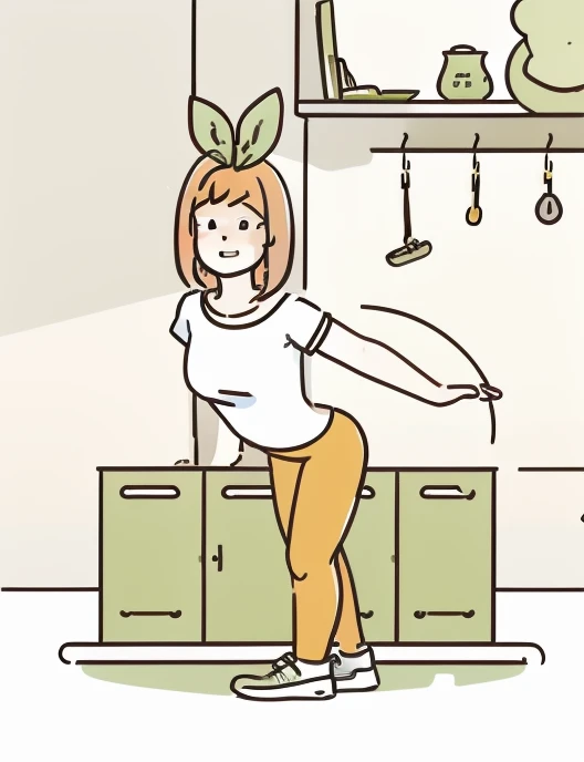 masterpiece, best quality, illustration, minimal design for a t-shirt, yotsuba nakano in a dynamic pose, orange bob hair, orange shoulder length hair, green ribbon, minimal design, flat shapes