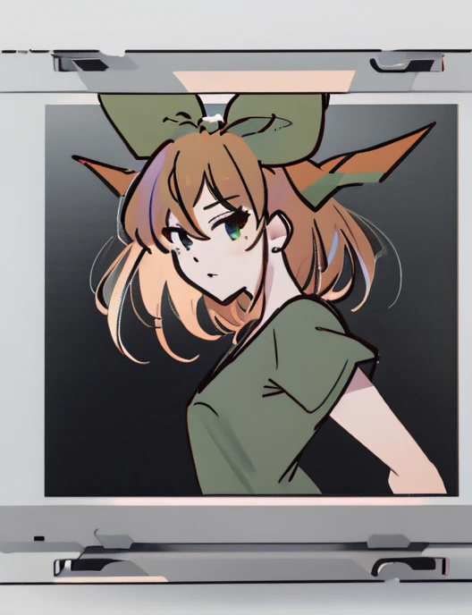 masterpiece, best quality, illustration, minimal design for a t-shirt, yotsuba nakano in a dynamic pose, orange bob hair, orange shoulder length hair, green ribbon, minimal design, flat shapes