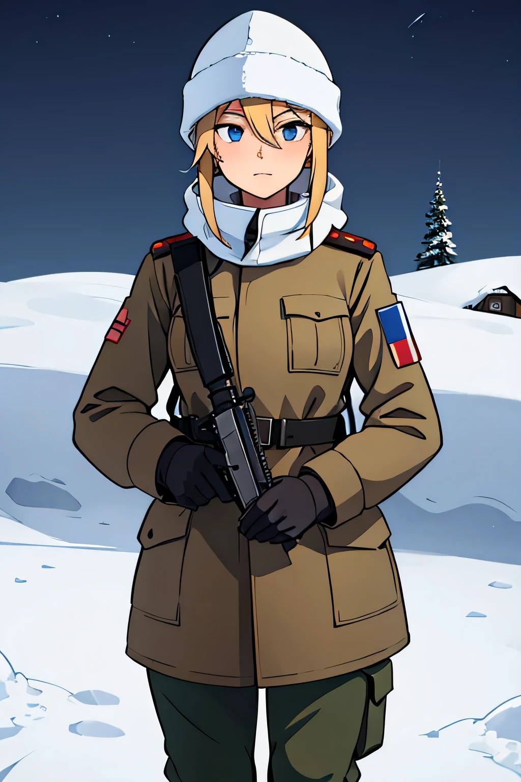 finland woman soldier world  war 2 in the winter cold with a sniper