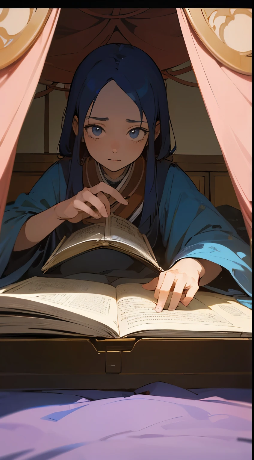 Nadir Afonso, Martta Wendelin, Surreal, mysterious, strange, fantastical, fantasy, Sci-fi, Japanese anime, alitalization, between heaven and earth, a beautiful girl reading manga in a kotatsu, detailed masterpiece