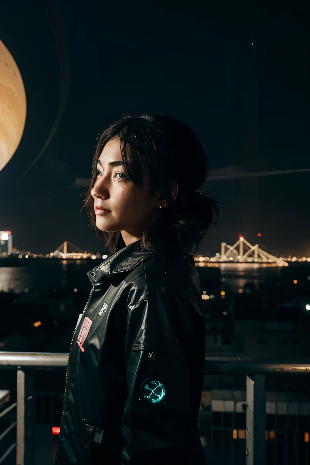 Saturn cyberpunk city night sky