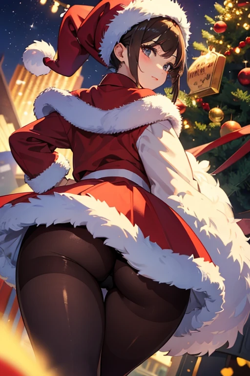 Christmas、Beautuful Women、Rear view、santa claus、skirt by the、pantyhose