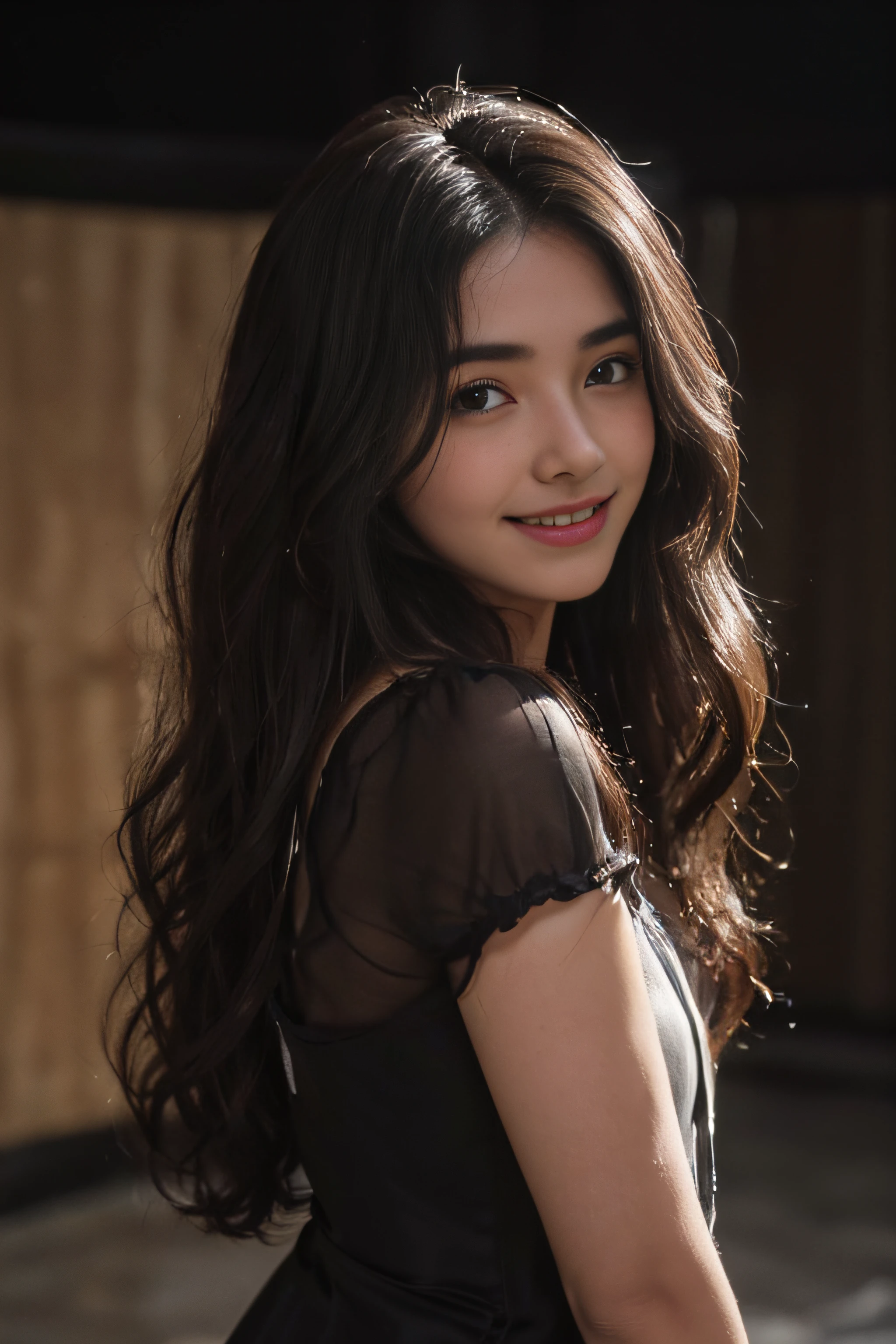 ((Very beautiful girl:1.3)) ((Black Dress_Unclear:1.4)) ((pantyshot:1.5)) ((highschool)) ((in a basement:1.3)) ((Thin_fabric:1.4)) ((tome'I'm here:1.3)) ((with a flushed face:1.4)) ((Medium milk:1.2)) ((close-up:1.2)) Best Quality,masutepiece,超A high resolution,(Photorealistic:1.4),Raw photo,(Authentic skin texture:1.3),(Film grain:1.anorama,Character Portrait,Very Wide Shot,Narrow waist,Cowboy Shot,(In the Dark, deepshadow, lowkey, cold light,) Night,((brown super long hair:1.2)),Streaming Tears,,Dust,Tindall Effect,(expression),1girl in,beautiful detailed eyes and face,White Jabot,Brown eyebrows:1.2)) ((Full body:1.3)) ((Smile:1.3))((loose and wavy hair:1.3))