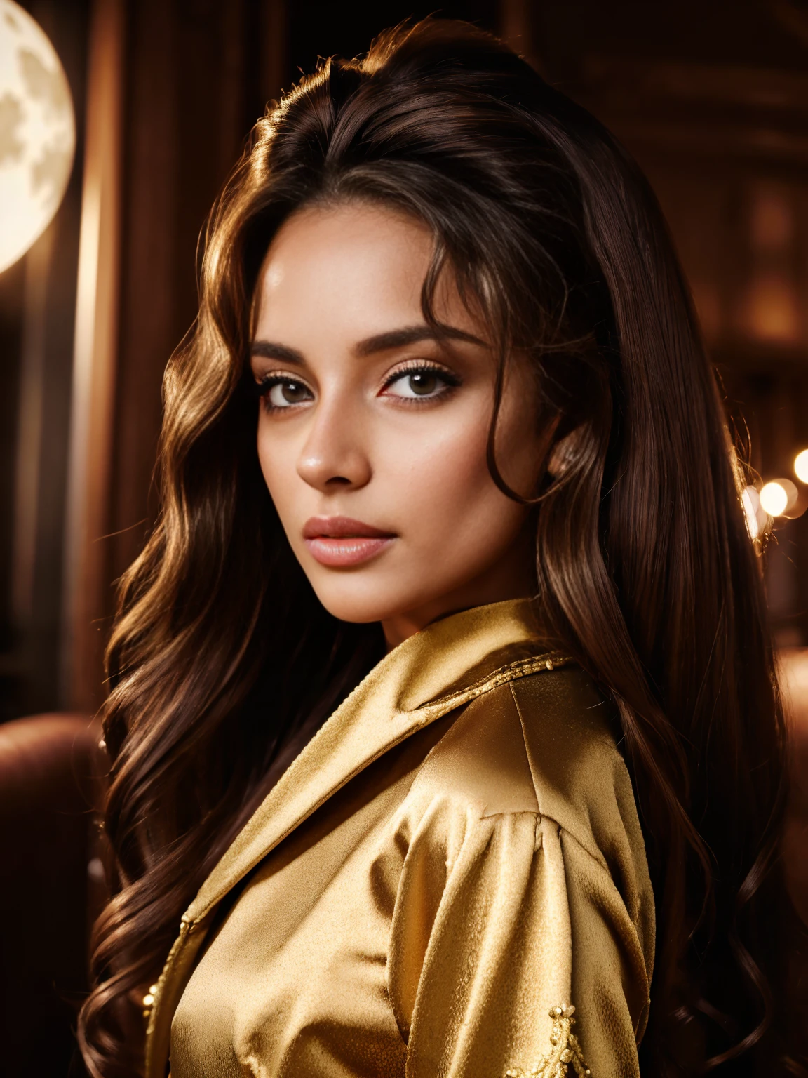 masterpiece, best quality, extremely detailed CG unity 64k wallpaper, ultra-high resolution, ultra-high definition, maximalist, 64k UHD, highres, intricate, intricate details, highly detailed, finely detailed, ultra-detailed, moonlight, night, full body portrait, 2 Albanian women, 30 years, cute, neat face, detailed, small neat nose, neat plump lips, big eyes, neat eyes, brown eyes, Alice Milano, long hair, curly hair, natural shine, chocolate hair, gorgeous, city girls, western, hot girls with a cute face, full body portrait, 2 women in outfit in the fantasy world, platinum updo, touching her hair