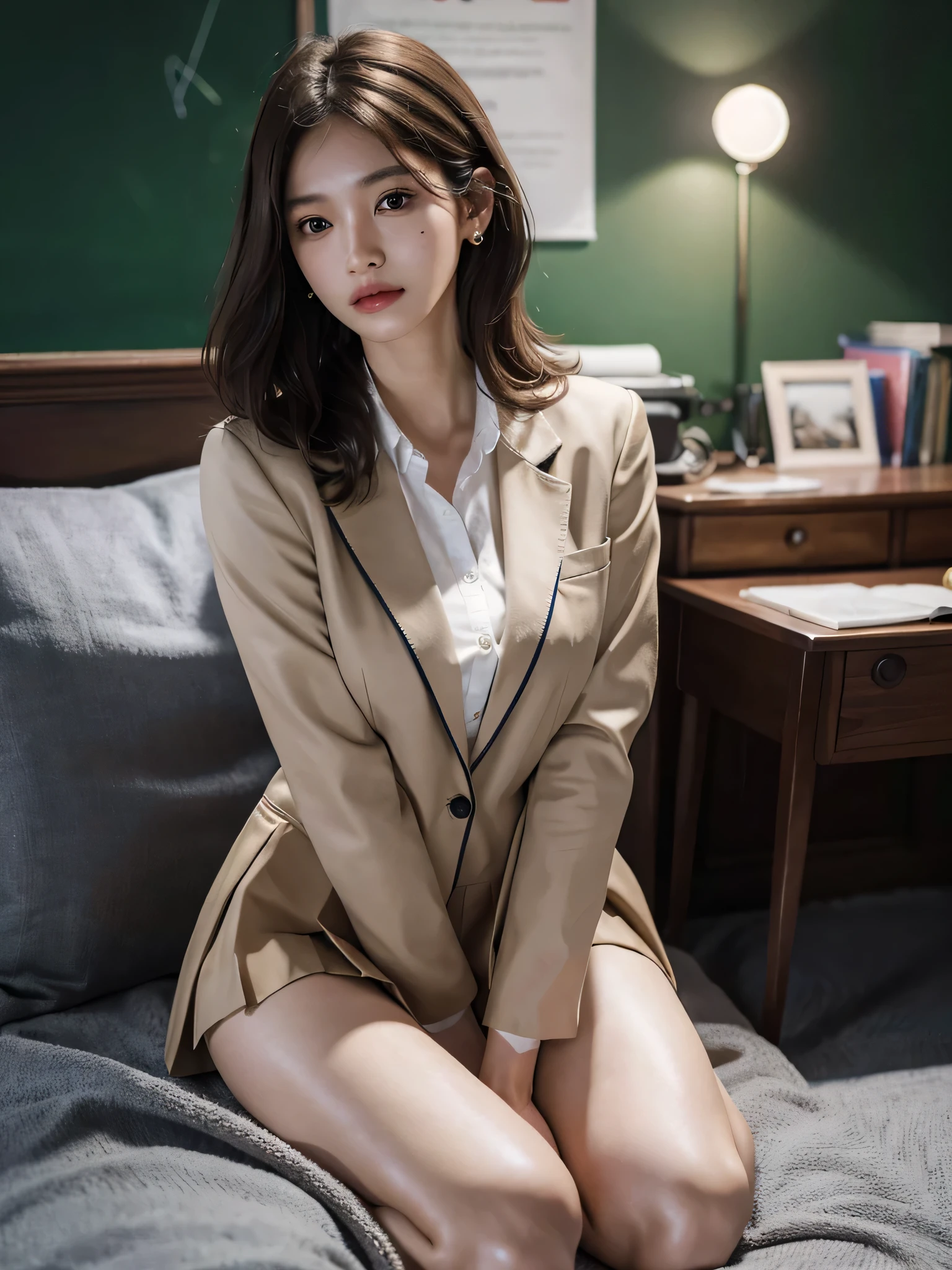 ulzzang-6500-v1.1, (Raw photo:1.2), (Photorealistic:1.4), Beautiful detailed girl, Very detailed eyes and face, Beautiful detailed eyes, Ridiculous, Incredibly ridiculous, Huge file size, Ultra detail, High Definition, Very detailed, Very detailed, CG, Unification, 8k wallpaper, fantastic, fine detail, masterpiece, best quality, Highly detailed CG uniform 8k wallpaper, light on face, movie lighting, 30 year old girl, (without panties)), (dynamic pose))), (camel toe), (half), (pantyhose), (knee bending leg sitting))