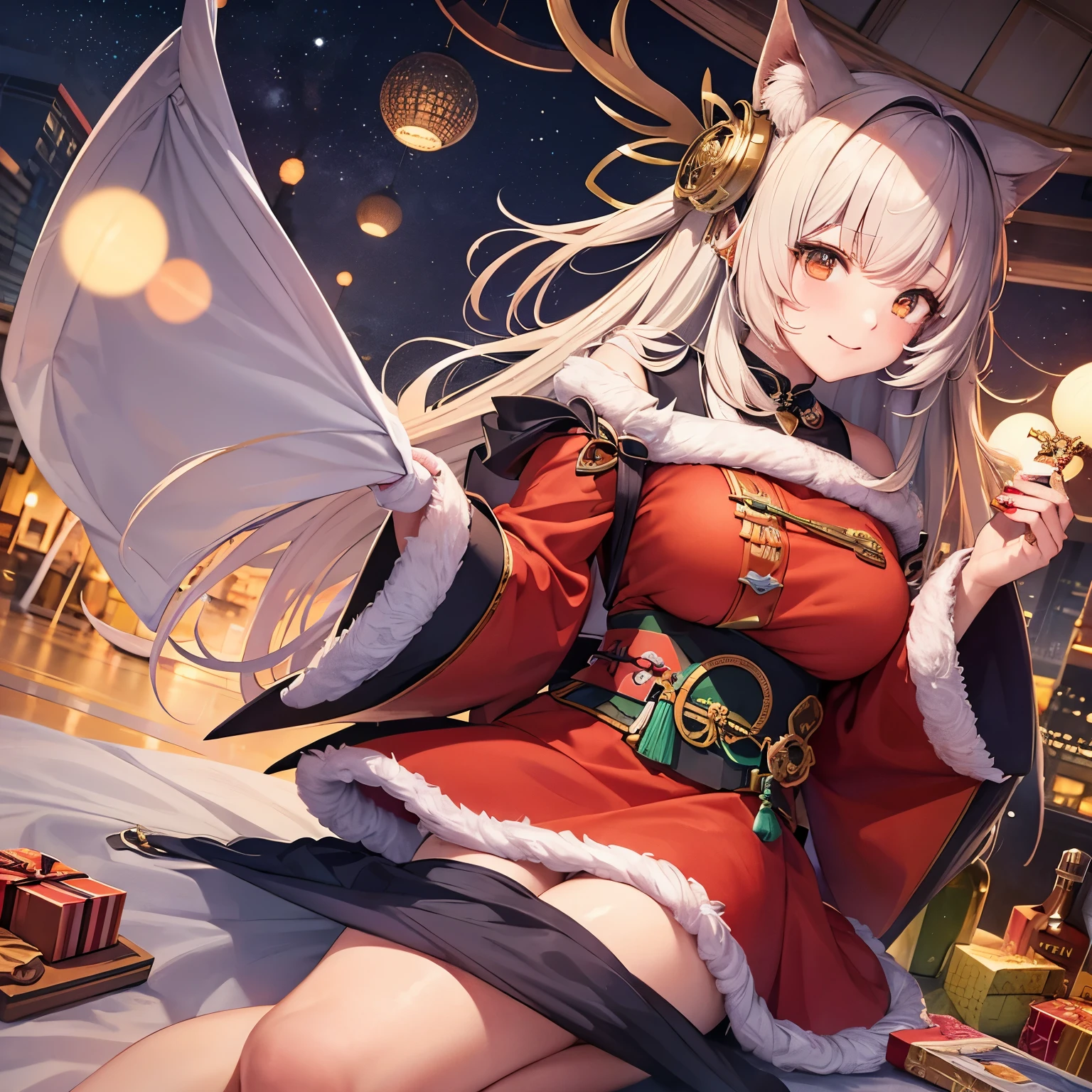 sexy clothes, christmas themed lingerie, hentai, anime girl sitting on a chair in front of a fireplace with presents, concept art by Kamagurka, pixiv, furry art, christmas night, digital art on pixiv, trending on artstation pixiv, at pixiv, pixiv 3dcg, pixiv style, guweiz on pixiv artstation, zerochan art,