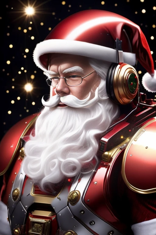 Top image quality、32k santa claus,1boy, armor, helmets, machinery, power armor, Science fiction, Solo