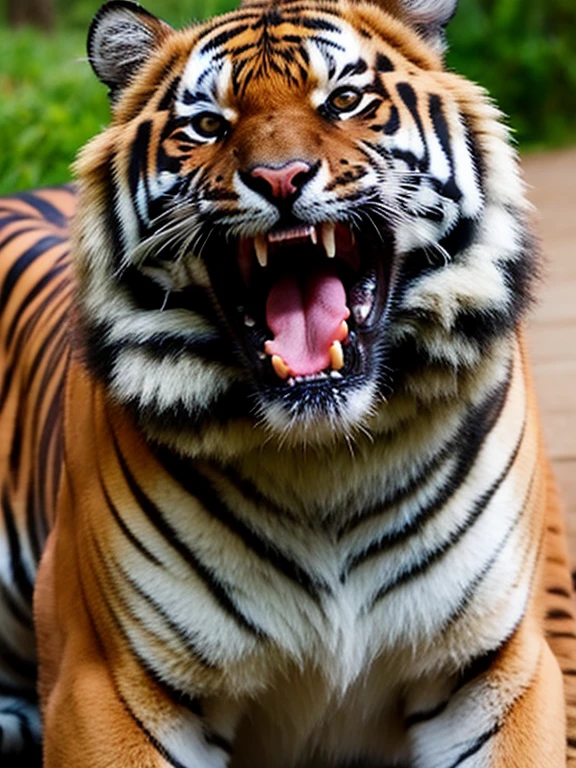 tiger looking with mouth open