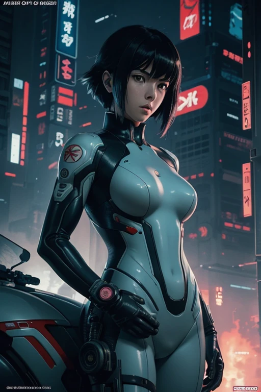 ghost in the shell in the style of 90's vintage anime, robotics, scifi, futuristic, surrealism, akira style, advance suit, detailed line art, fine details, greg rutkowski makoto shinkai kyoto animation key art feminine eye-level shot