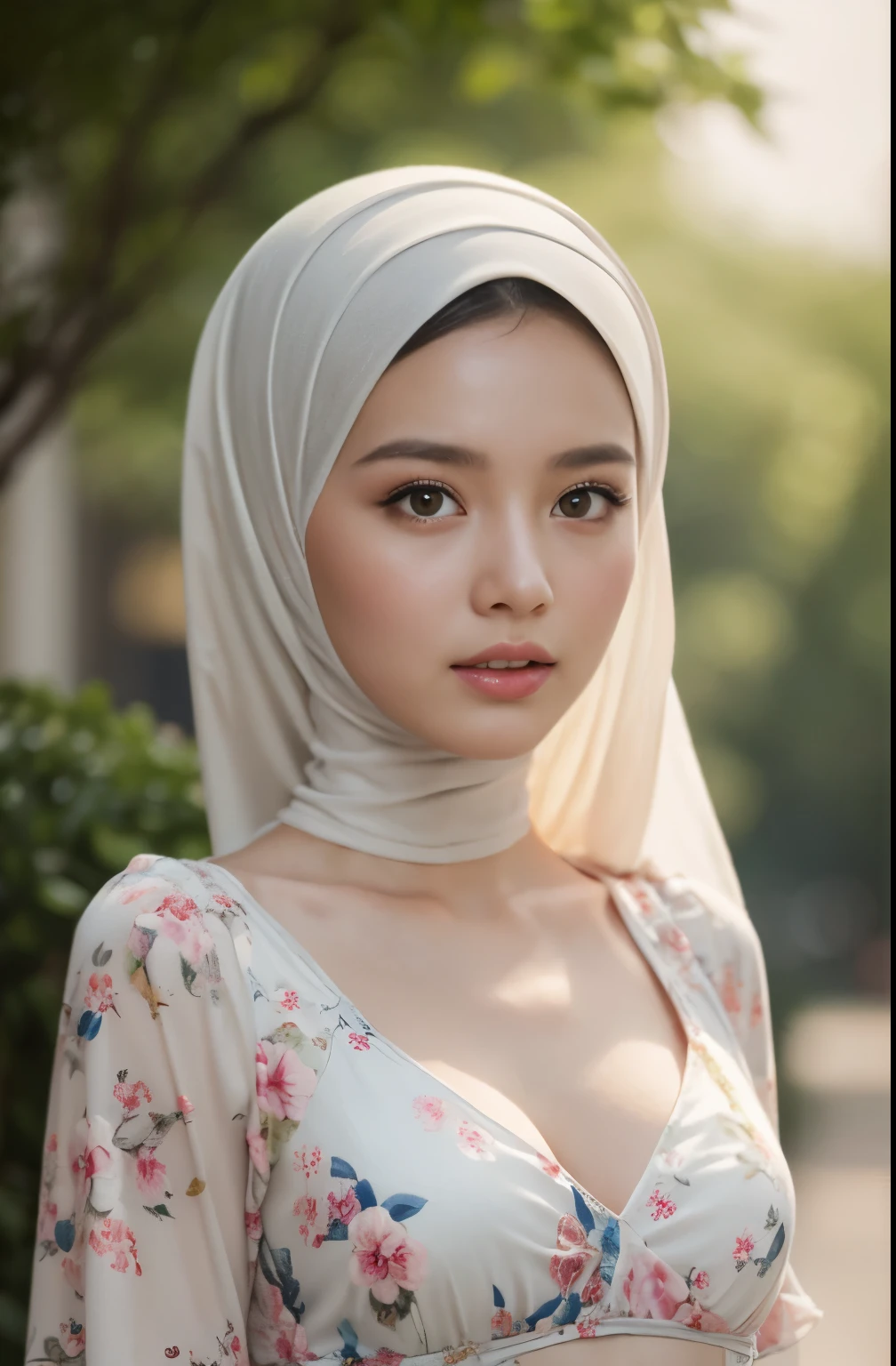 ​masterpiece, top-quality, 8K, absurderes, a beauty girl, kawaii, outdoor,half body, (fullnude:1.5), wearing pasmina hijab,hijab, ,nice body, No makeup, bukkake, Near and far law, depth of fields, A hyper-realistic, hight resolution, a picture, foco nítido, nffsw, face lights, 动态照明, Highest detail, Extreme details、ultra-detailliert、detaile、authentic skin、delicated facial features、Easy Negative