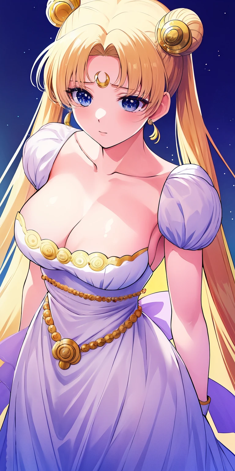 SMU Sagitsukino, 큰pectorals, Standing, Solo, Masterpiece, Best Quality, Detailed face, Detailed Eyes, high resolucion, Masterpiece, Best Quality, Detailed face, Detailed Eyes, high resolucion, Princess costume,tranquility,프린세스tranquility,네오퀸tranquility,pectorals,Big,거대한pectorals,풍만한pectorals.a blond,Dumpling head,왕pectorals,breast,forehead crescent moon,젖pectorals,Overflowingpectorals,voluptuousness,The dress,crescent moon on forehead,苦痛스러운표정,苦痛표정,苦痛,苦痛,Overflowing
