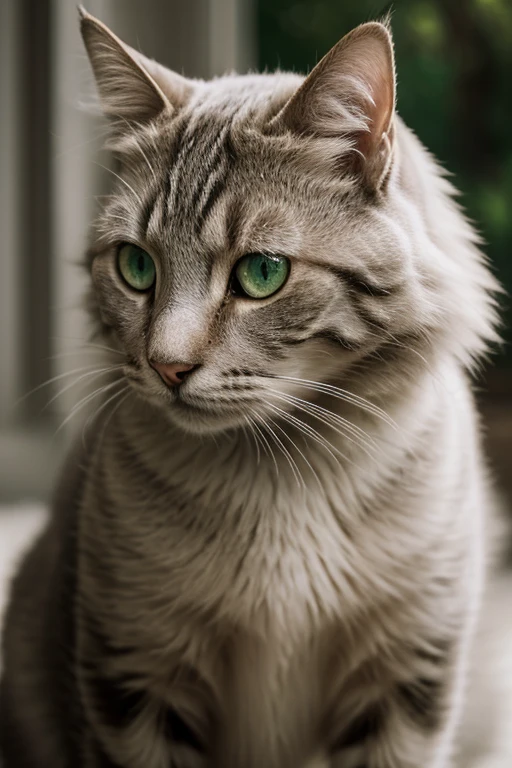 (best quality,4k,8k,highres,masterpiece:1.2),ultra-detailed,(realistic,photorealistic,photo-realistic:1.37),portrait,European shorthair cat,emerald green eyes,elegant and well-groomed fur,sharp focus,soft lighting,detailed whiskers,intense stare,proud and confident expression,shades of gray and white,vibrant colors,delicate brushstrokes,highlighted textures,captivating gaze,serene and calm atmosphere,intimate and personal perspective,subtle play of light and shadow,finely captured details,subtle gradation in the background,subtle hint of motion in the fur,refined features,graceful pose,serene and dignified presence,meticulously rendered,depth and richness in the fur,emotive and captivating,transcends reality,classic and timeless beauty,subtle touch of warmth and depth,impeccable craftsmanship,exquisite and sophisticated,charming and expressive,attention to every fine detail,dreamlike ambiance,serene and tranquil,mesmerizing and enchanting,subtle color palette,ethereal and delicate,regal and majestic,imposing and imposing presence,enchanted and ethereal