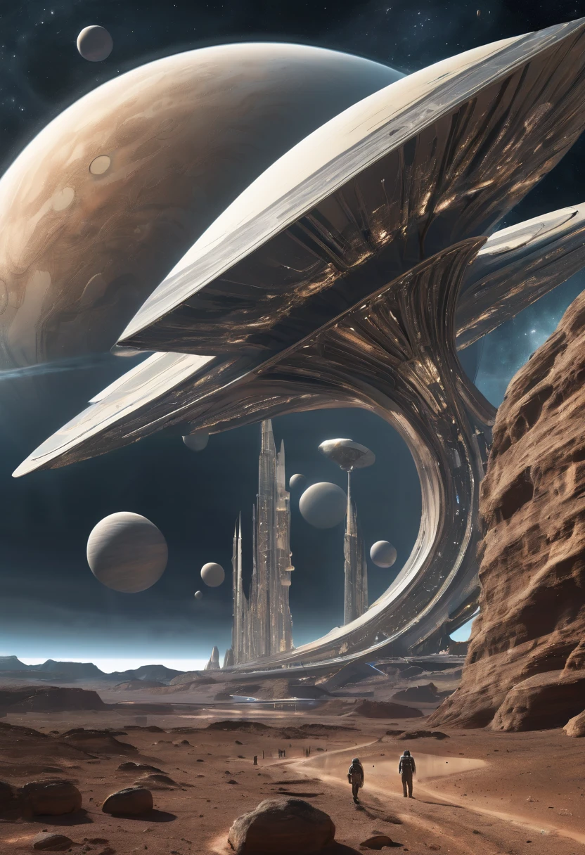 des vaisseaux spatiaux gravites autour d'un module spatial alien ou terrestre