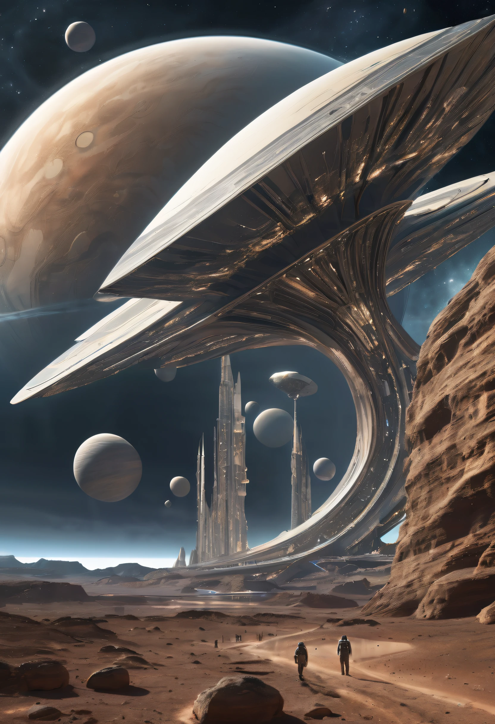 des vaisseaux spatiaux gravites autour d'un module spatial alien ou terrestre