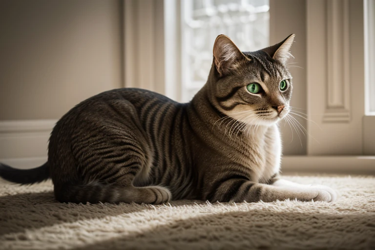 (best quality,4k,8k,highres,masterpiece:1.2),ultra-detailed,(realistic,photorealistic,photo-realistic:1.37),portrait,European shorthair cat,emerald green eyes,elegant and well-groomed fur,sharp focus,soft lighting,detailed whiskers,intense stare,proud and confident expression,shades of gray and white,vibrant colors,delicate brushstrokes,highlighted textures,captivating gaze,serene and calm atmosphere,intimate and personal perspective,subtle play of light and shadow,finely captured details,subtle gradation in the background,subtle hint of motion in the fur,refined features,graceful pose,serene and dignified presence,meticulously rendered,depth and richness in the fur,emotive and captivating,transcends reality,classic and timeless beauty,subtle touch of warmth and depth,impeccable craftsmanship,exquisite and sophisticated,charming and expressive,attention to every fine detail,dreamlike ambiance,serene and tranquil,mesmerizing and enchanting,subtle color palette,ethereal and delicate,regal and majestic,imposing and imposing presence,enchanted and ethereal