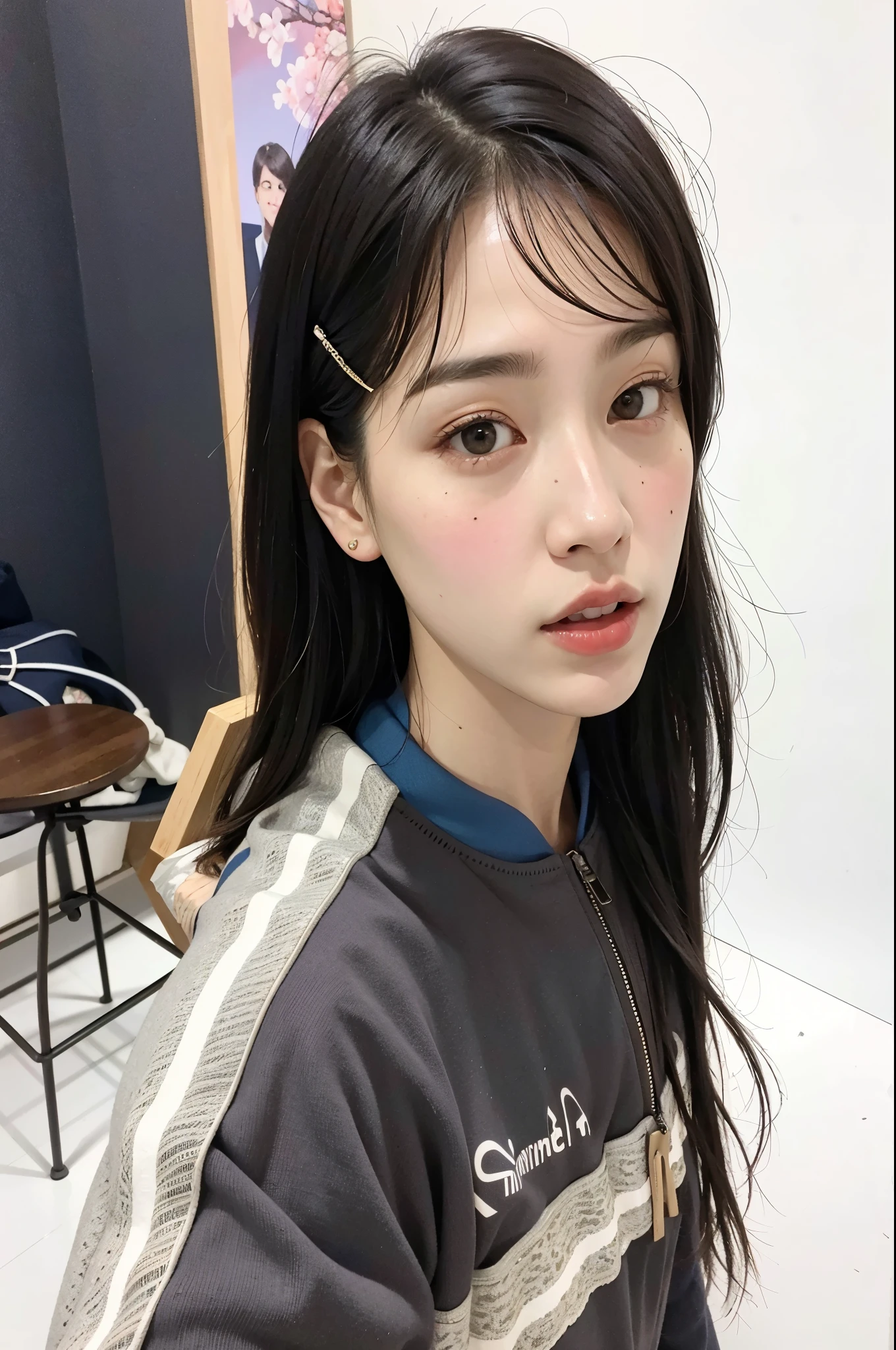Hay una joven con una pinza para el cabello en el cabello, ulzzang, Jinyoung Shin, Jaeyeon Nam, Sakimichan, Chica coreana, Wan adorable cara coreana, Joven y adorable rostro coreano, Kim Doyoung, Heonhwa Choe, Chiho, young cute wan asian face, Shikamimi, chica linda-fina-cara