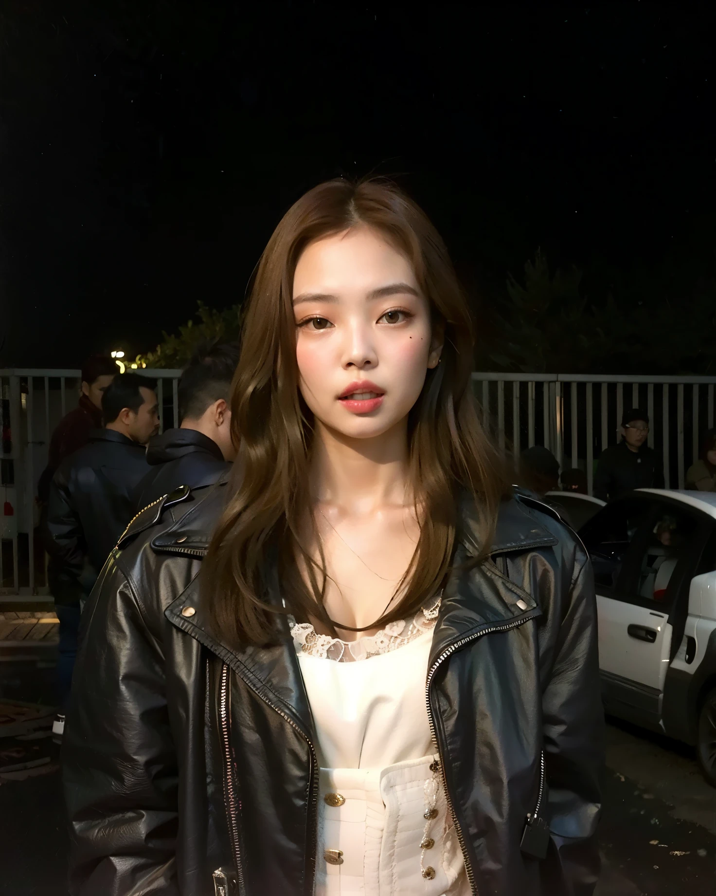 Araffe woman in a leather jacket standing in front of a car, jennie blackpink, jossi do blackpink, Parque Roseanne do Blackpink, portrait of jossi do blackpink, Jaeyeon Nam, Gongbi, Heonhwa Choe, Ruan Jia Lindo!, Jinyoung Canela, tzuyu de duas vezes, atriz da Coreia, Lee Ji - Eun