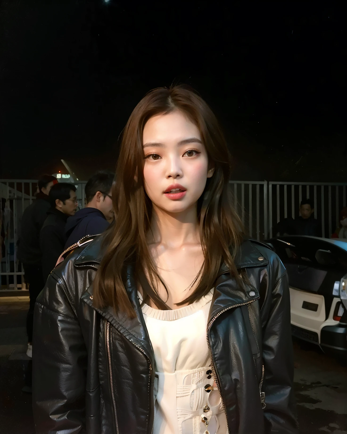 Araffe woman in a leather jacket standing in front of a car, jennie blackpink, jossi do blackpink, Parque Roseanne do Blackpink, portrait of jossi do blackpink, Jaeyeon Nam, Gongbi, Heonhwa Choe, Ruan Jia Lindo!, Jinyoung Canela, tzuyu de duas vezes, atriz da Coreia, Lee Ji - Eun