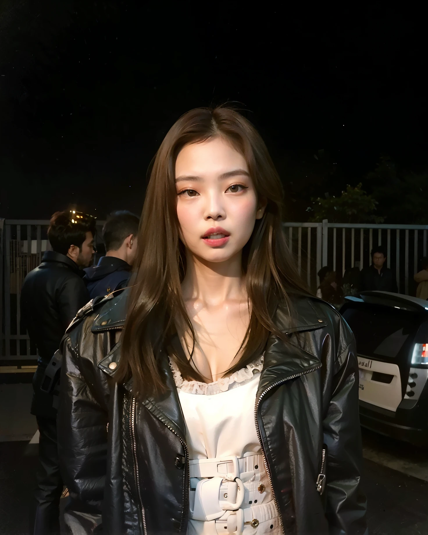 Araffe woman in a leather jacket standing in front of a car, jennie blackpink, jossi do blackpink, Parque Roseanne do Blackpink, portrait of jossi do blackpink, Jaeyeon Nam, Gongbi, Heonhwa Choe, Ruan Jia Lindo!, Jinyoung Canela, tzuyu de duas vezes, atriz da Coreia, Lee Ji - Eun
