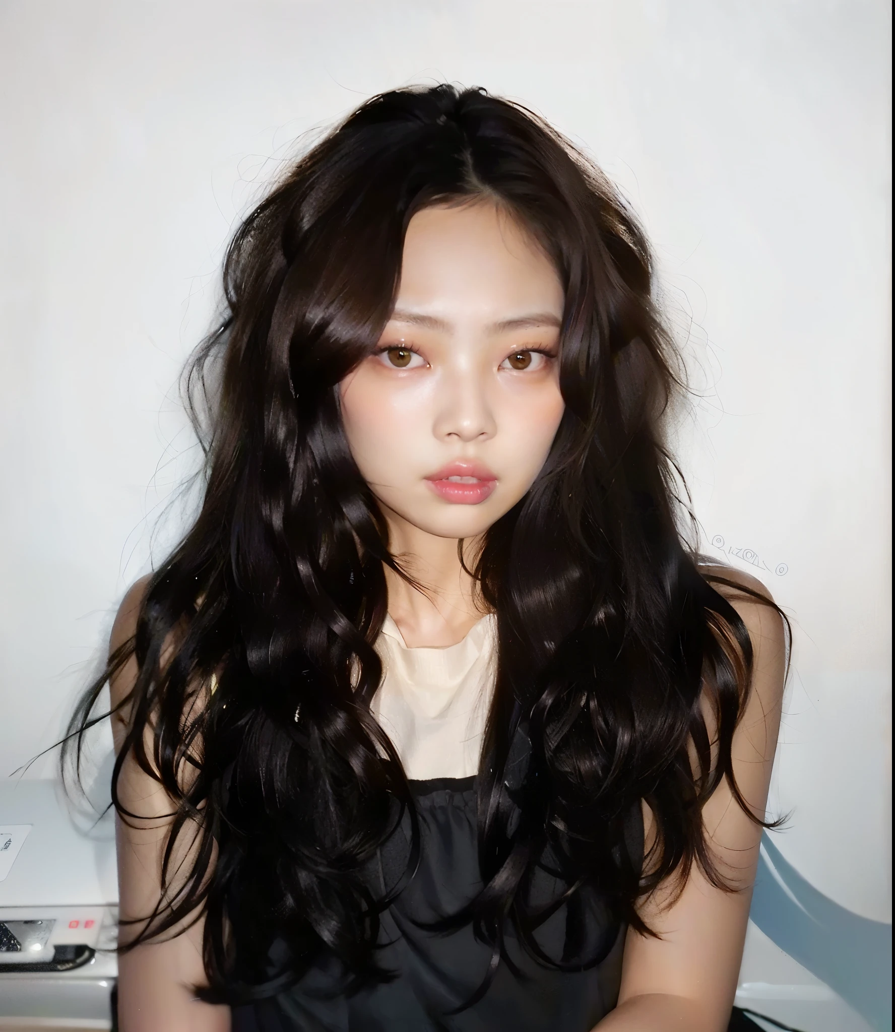 um close up de uma mulher com longos cabelos pretos e um colar, jennie blackpink, Ulzzang, cruel korean goth girl, com cabelos longos, Retrato de Jossi de Blackpink, ondulado longo - comprimento cabelo preto, TaeJune Kim, com longos cabelos cacheados, asian girl com cabelos longos, Jaeyeon Nam, cabelos pretos longos ondulados