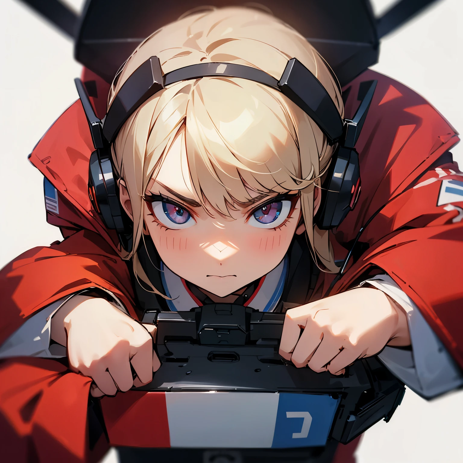 A girl with an American-style smartphone、A sexy、angry looking face、head phone