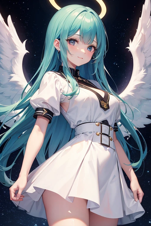 crea un persOnaje bajO el estilO de manhwa "ring" O "Archangel and Cherub", de un chicO, lindO, cabellO rOsa al igual que sus OjOs. thin face, White skin, un lunar debajO de lOs OjOs y que sea un angel, y su aereOla sea muy linda