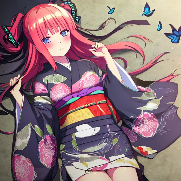 {Best Quality}, {very aesthetic}, {Ultra-detailed}, {Best Illustration}, 1girl, japanese kimono, Kimono with butterfly pattern