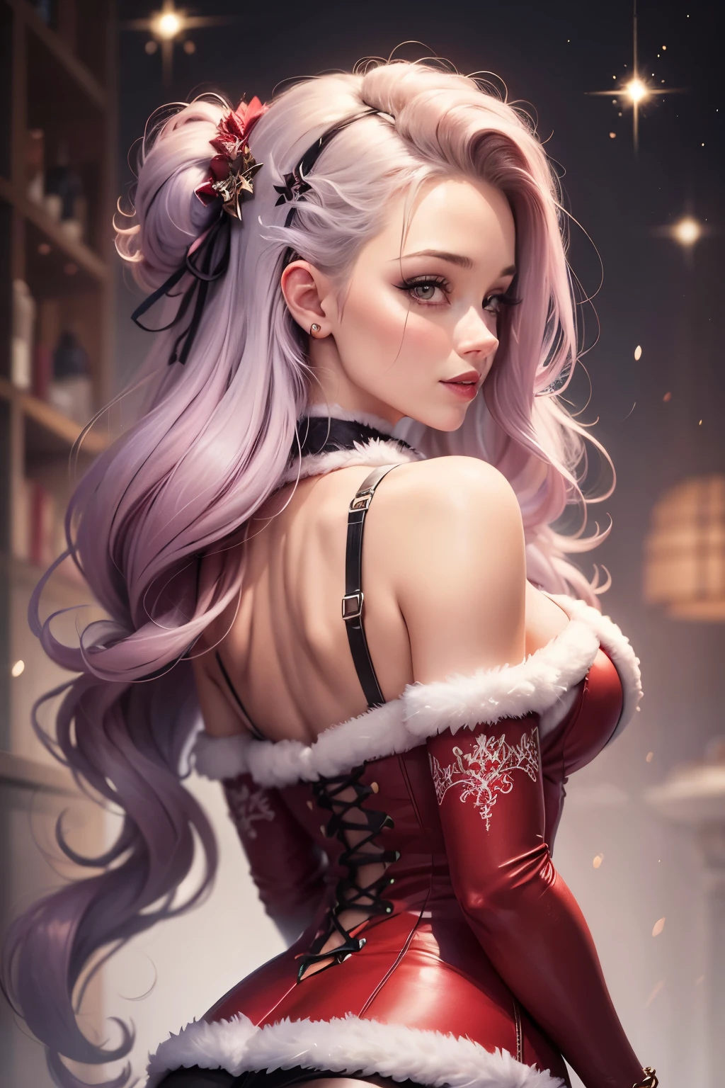 Bondage, in box, Amber Heard, portrait, back, christmas outfit, smiling, sexy.