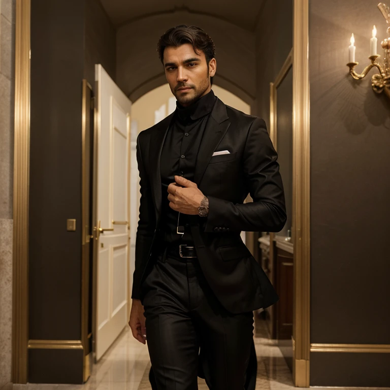 Altura: 1,88mCabelos: Preto.Olhos: Profundos e misteriosos, castanhos como a terra italiana.Profession: luxury thief, Known for his cunning and stealth skills.Distinctive features: Wears elegant clothes and has an irresistible charm.historical: He has carried out daring robberies, including Italy's most valuable items, leaving a trail of mystery wherever he goes. 20 anos de idade, wearing elegant thief clothes, com gola alta