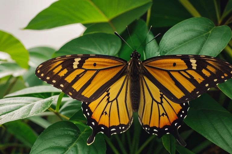 (best quality,4k,8k,highres,masterpiece:1.2),ultra-detailed,realistic,photorealistic:1.37,butterfly in nature amidst green trees and neon-colored wings,view from afar,illustration,extraordinary details,vibrant colors,lush foliage,beautifully defined patterns,soft sunlight,ethereal atmosphere